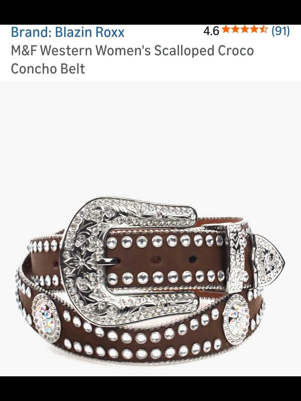 Blazin Roxx Brown Studded Scalloped Concho Belt with Silver Buckle